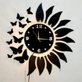 Sunflower & Butterfly Design Wall Clock With Light